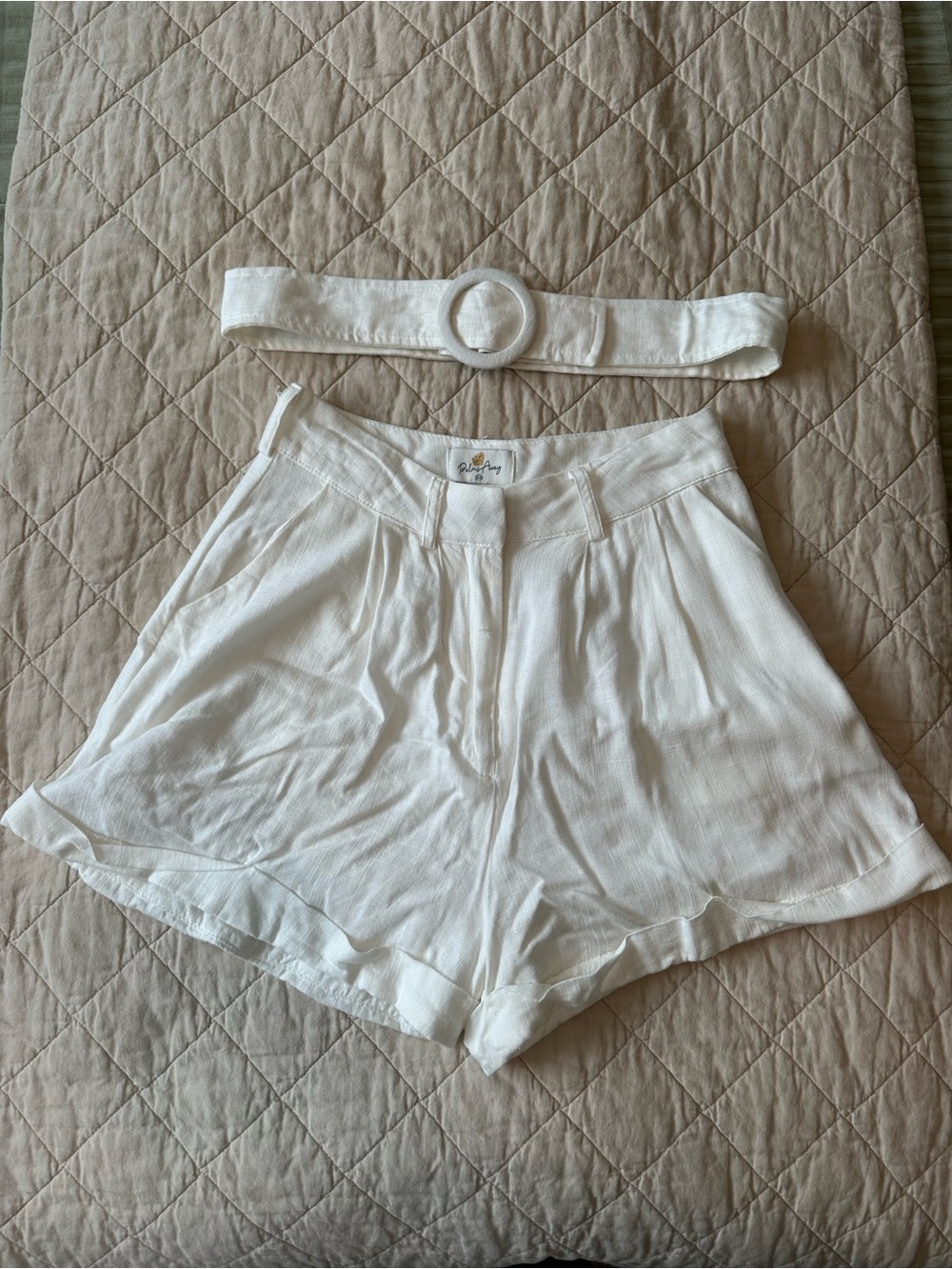 Palms Away White Belted High-Rise Linen Shorts - Picture 3 of 3